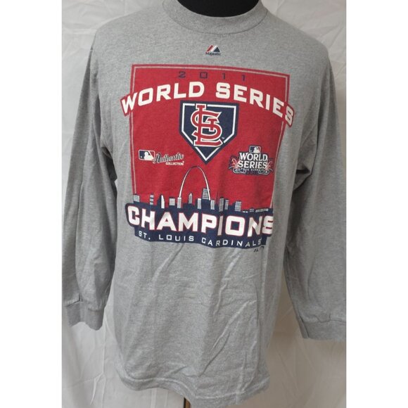 Majestic St. Louis Cardinals 2011 World Series Champion Large Grey T-Shirt - Picture 1 of 14